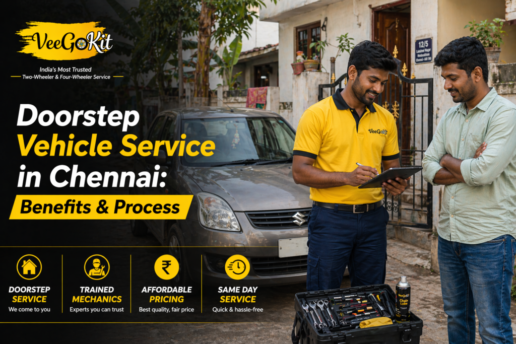 Doorstep vehicle service Chennai mechanic assisting customer with car service at home