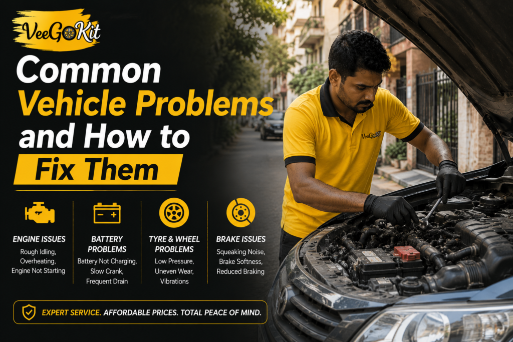 Mechanic inspecting common vehicle problems during doorstep car service in Chennai